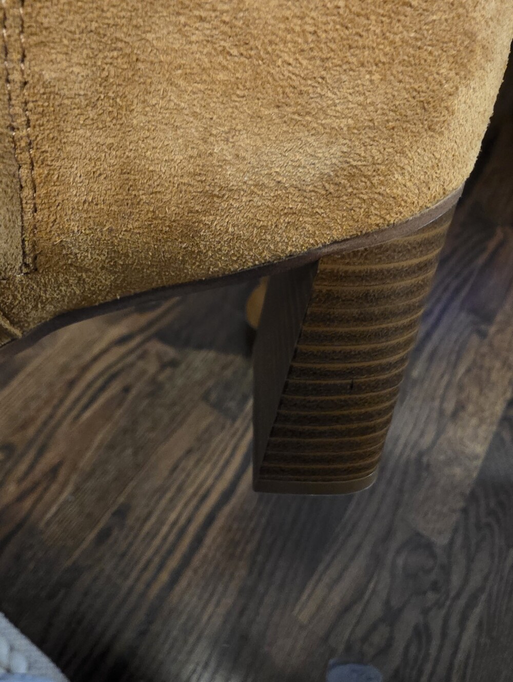 Leather Suede Block Heel Ankle Boots - Camel - Picture 2 of 7